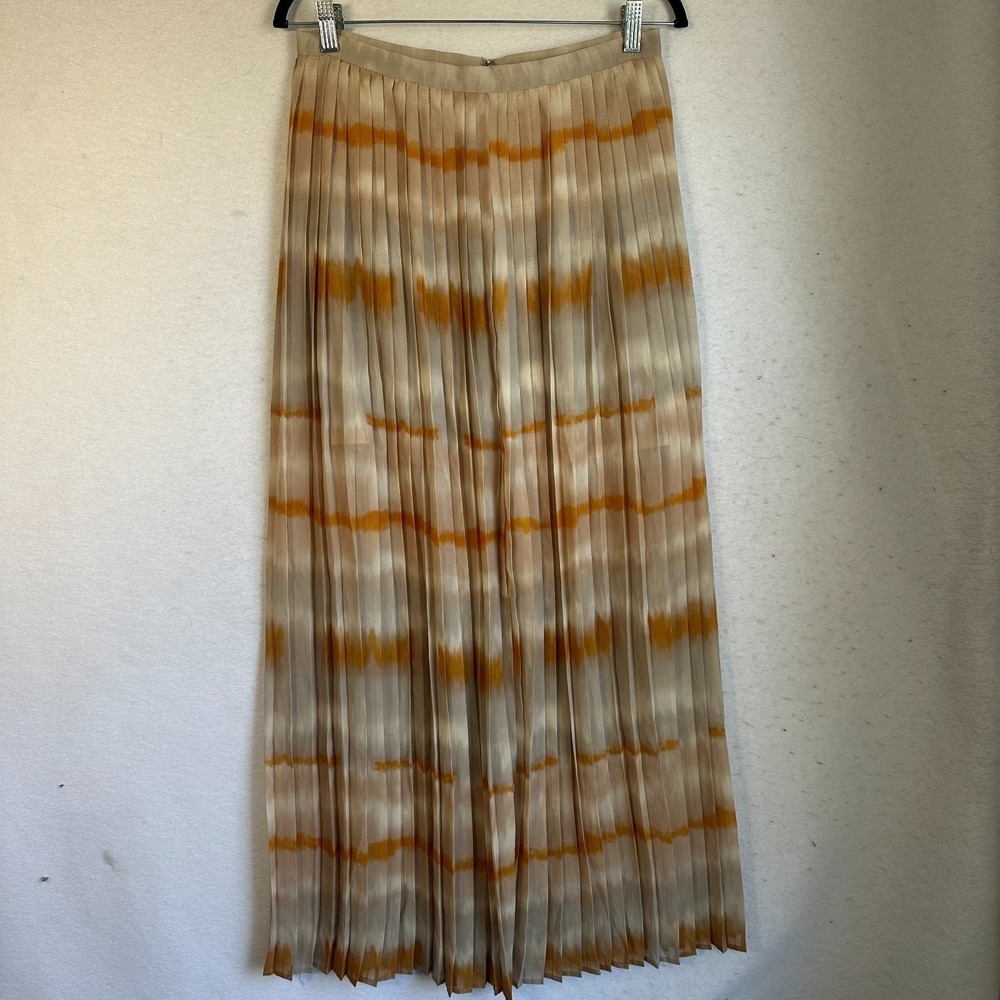 Skirt sz M maxi pleated yellow beige stripes boho festival summer Forever 21